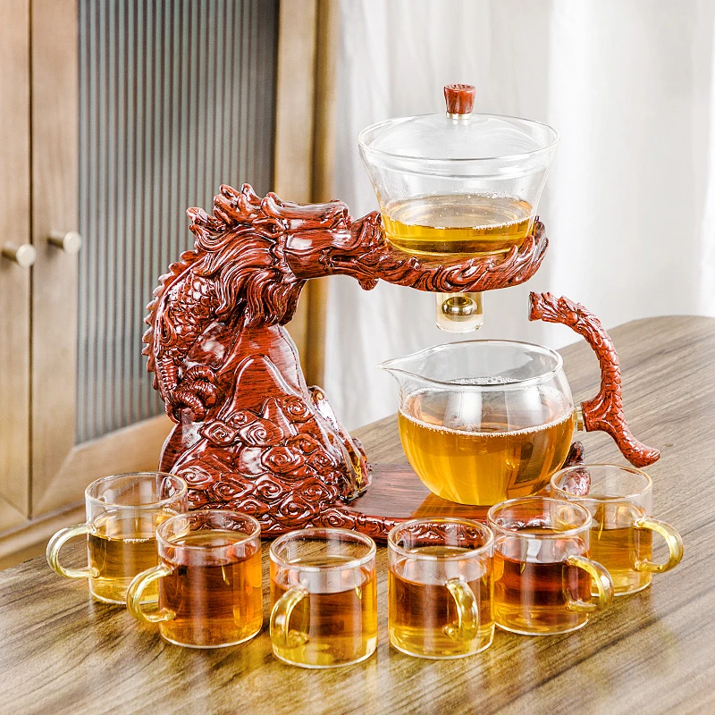 创意透明玻璃懒人泡茶壶磁吸半自动茶具套装家用高档防烫泡茶器