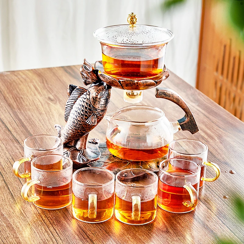 整套自动懒人茶具家用高端耐热玻璃磁吸泡茶壶出水套装功夫喝茶杯