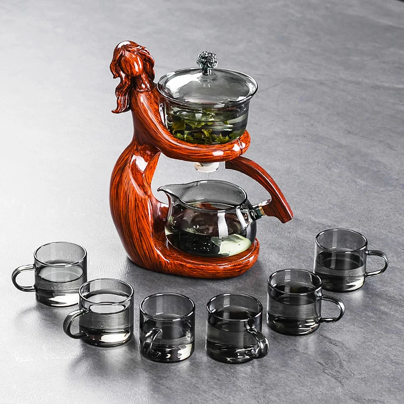 简约创意家用玻璃茶具半自动出水懒人泡茶器磁吸出水功夫茶壶茶杯