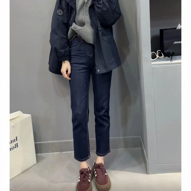 梨形身材显瘦牛仔裤女2025春季新款加厚小个子九分直筒弹力烟管裤
