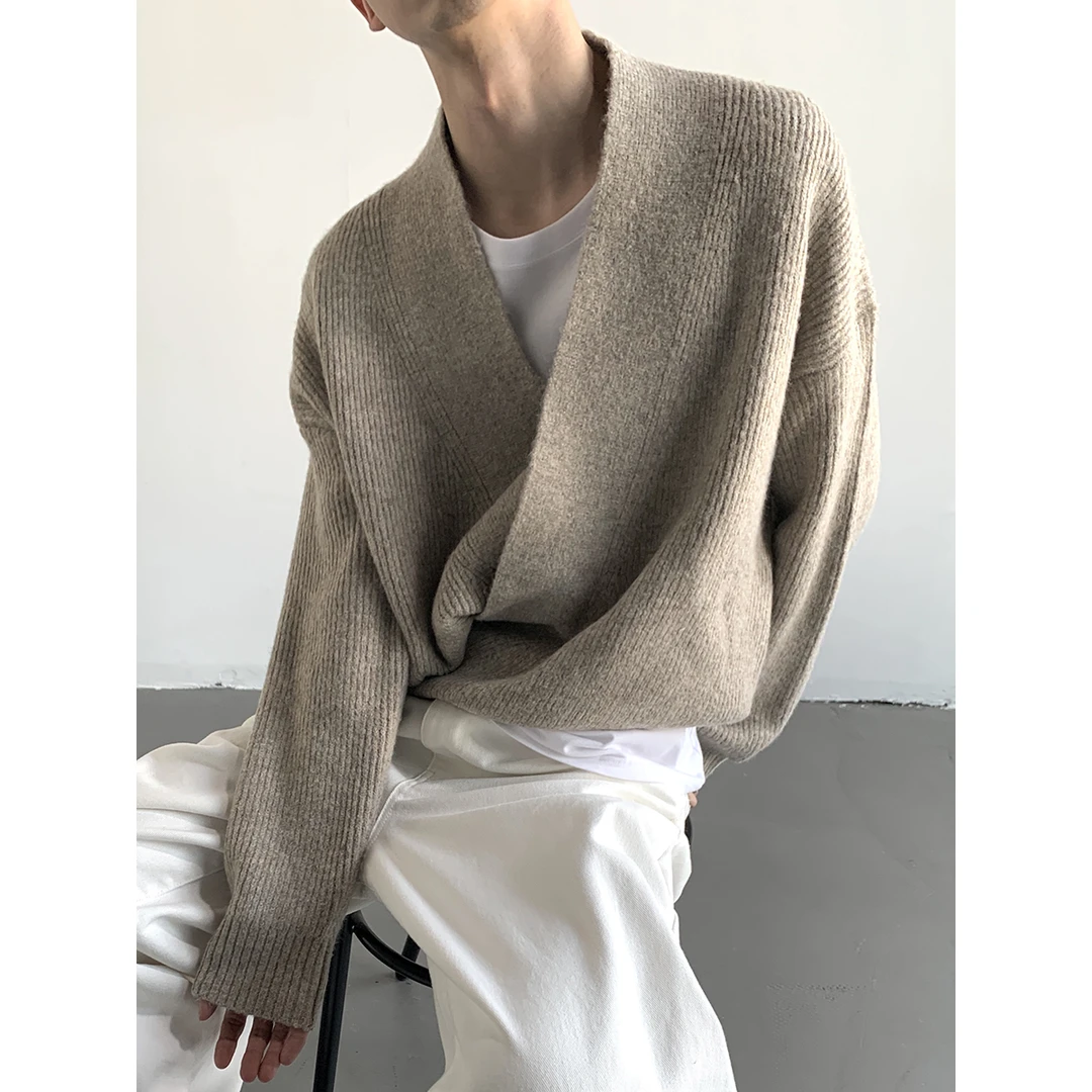 MION 一旦道院 韩版简约针织衫设计感毛衣开衫v领毛外套男女