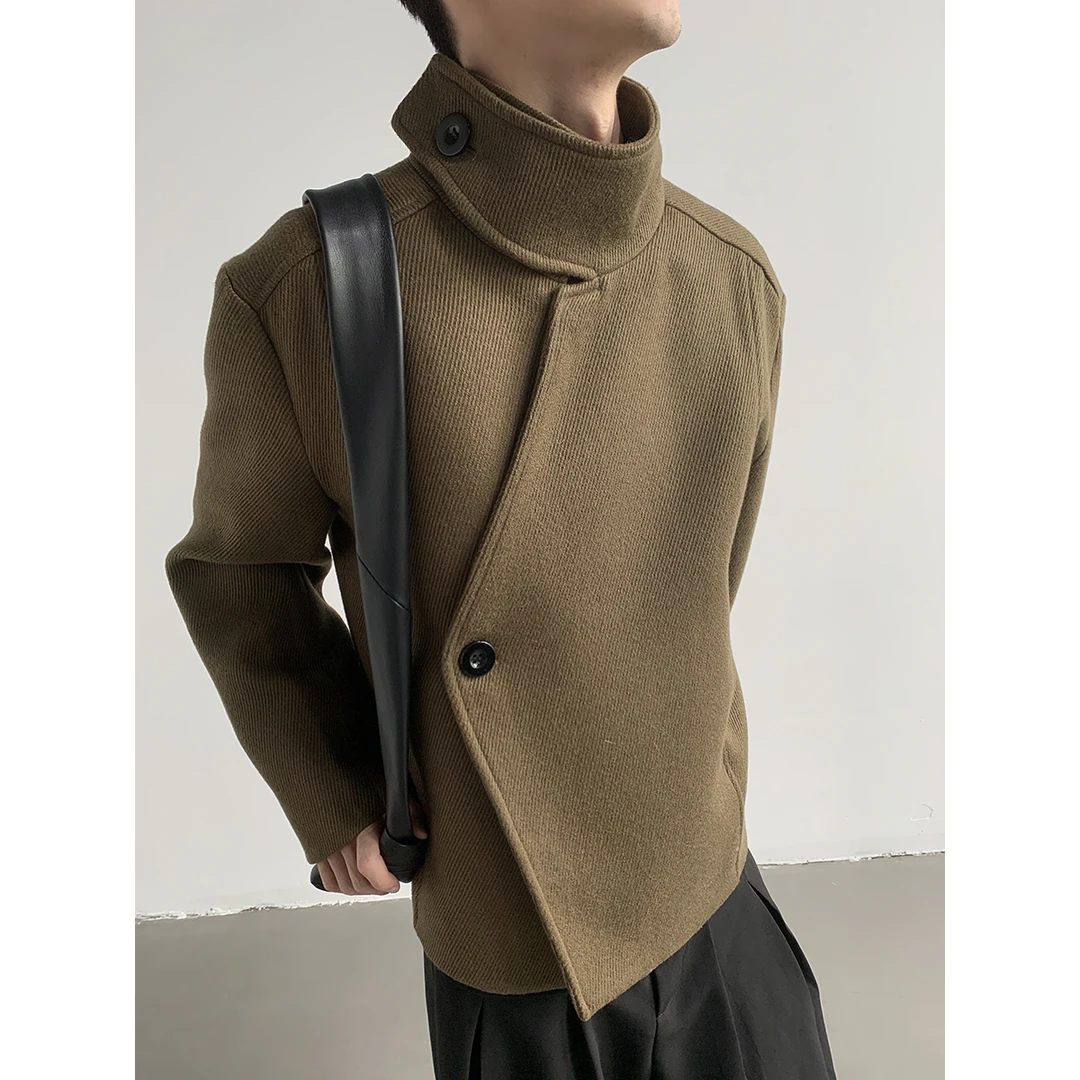 MION圣马力诺街角秋冬不规则一粒扣立领设计短款毛呢夹克外套男女