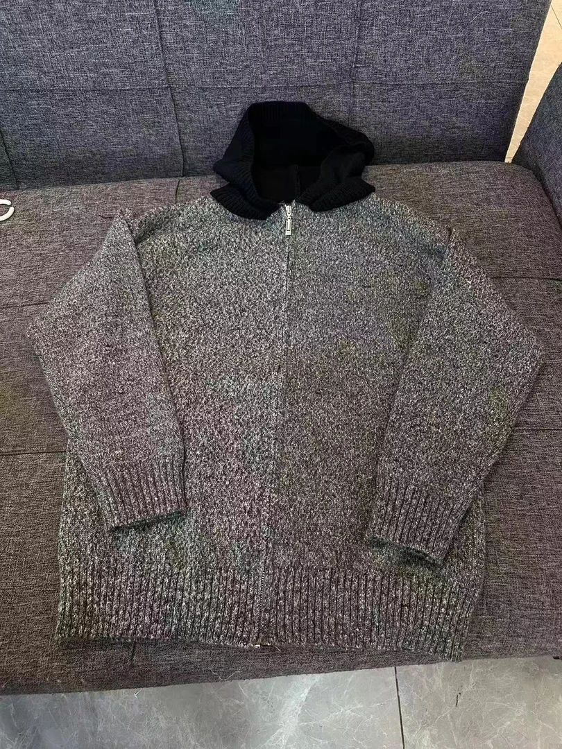 A165 潮牌美式重磅氛围感宽松开衫毛衣外套秋冬款街头连帽针织衫