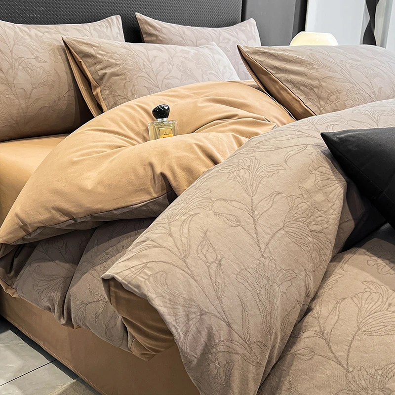 秋冬季全棉磨毛提花被套单件150×200×230复古轻奢风2米纯棉被罩套