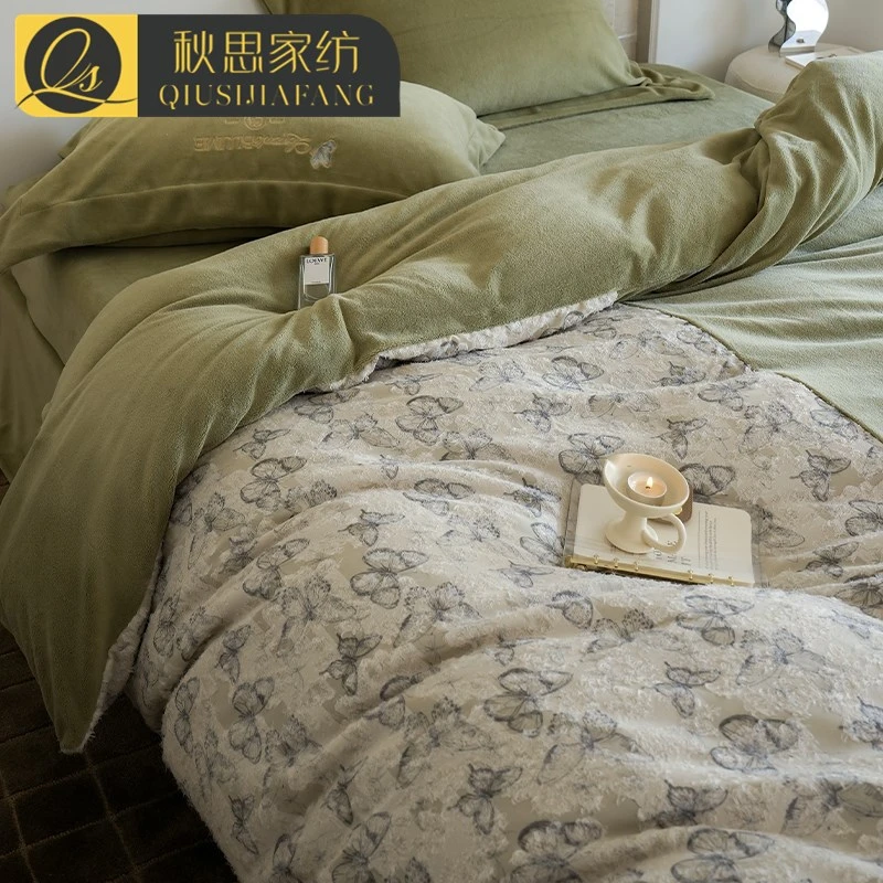 秋冬提花牛奶绒床上四件套加厚珊瑚法兰绒床单被套床笠床品三件套