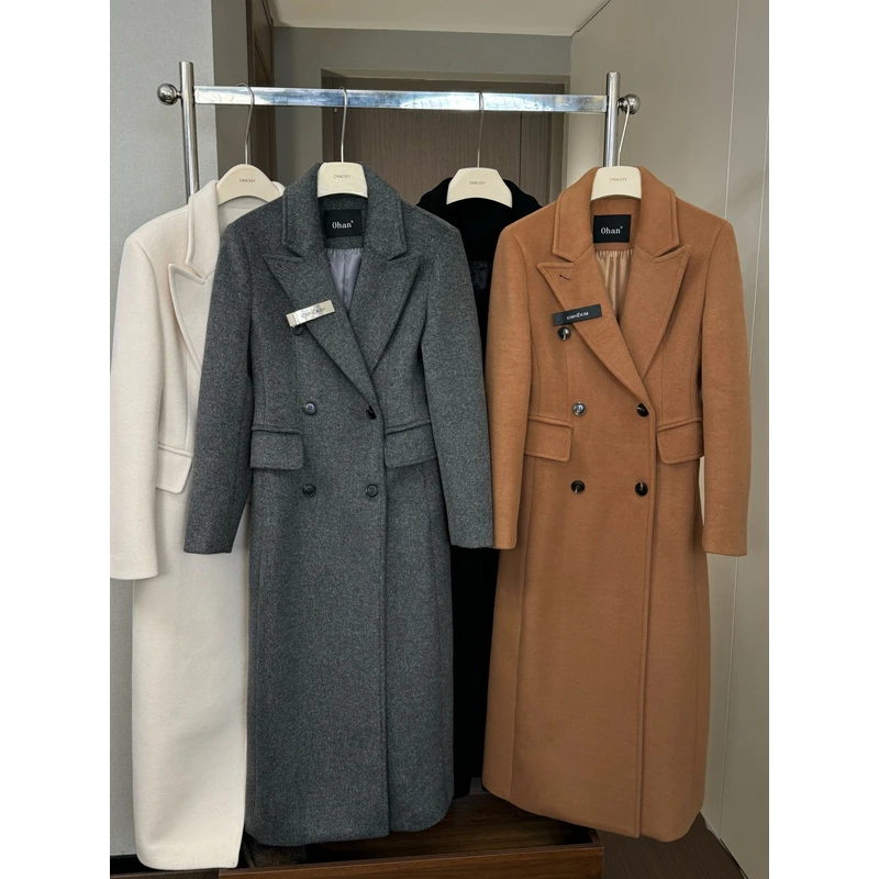 【收腰大衣】羽绒+单里 2024双排扣沙漏长款绵羊毛女2024呢子大衣