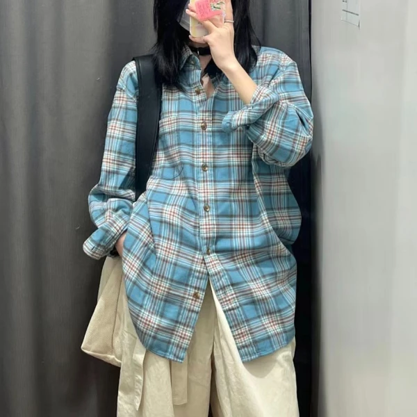 U家春秋款女装格子衬衫长袖空调衫薄外套衬衣女上衣465932/465933