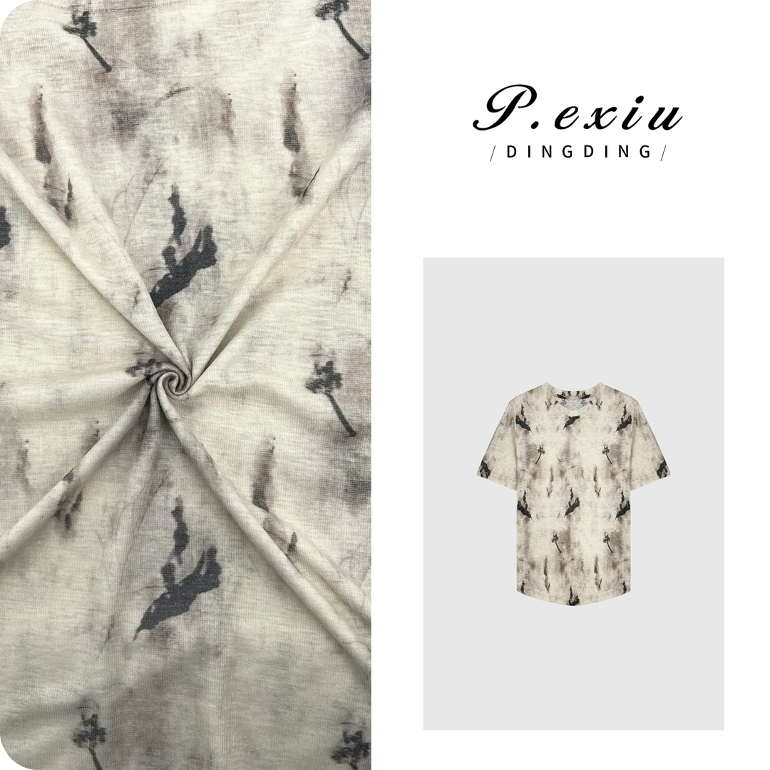 PanYiXiu/潘依绣【淡墨彩棠】水墨晕染轻薄透气典雅短袖T恤 W-62189