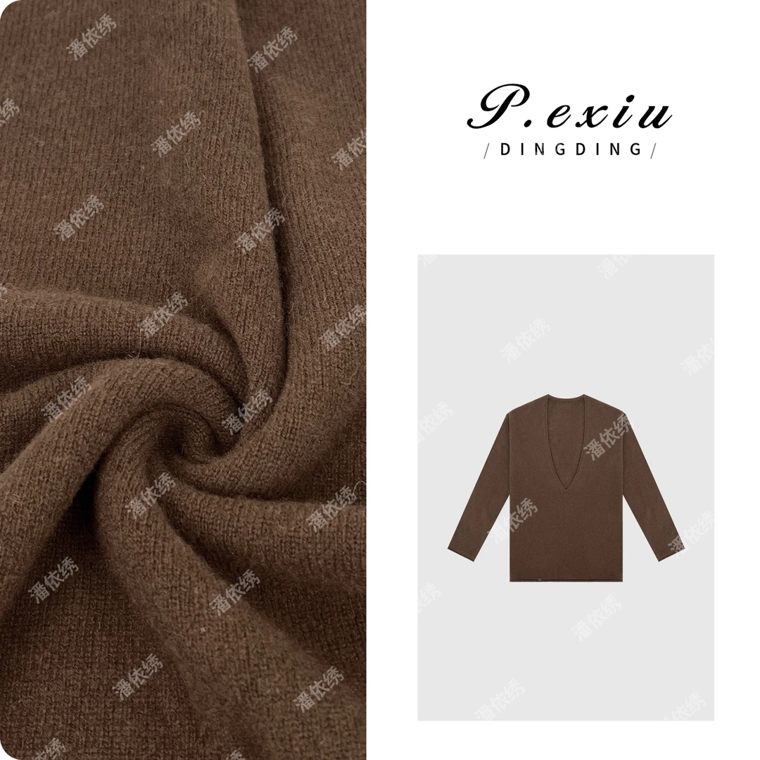 PanYiXiu/潘依绣100%绵羊毛V领卷边高级感针织上衣 ZZ0680