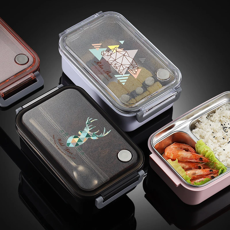 不锈钢饭盒大容量餐盒上班族学生方形分格带盖便携便当盒送饭分隔