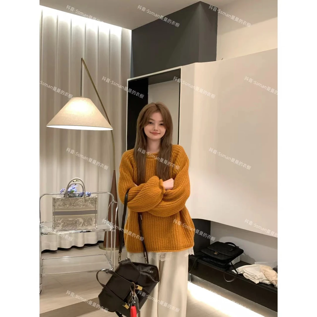 Ssman【南瓜马车】纯色系秋冬季针织时尚百搭圆领套头慵懒毛衣