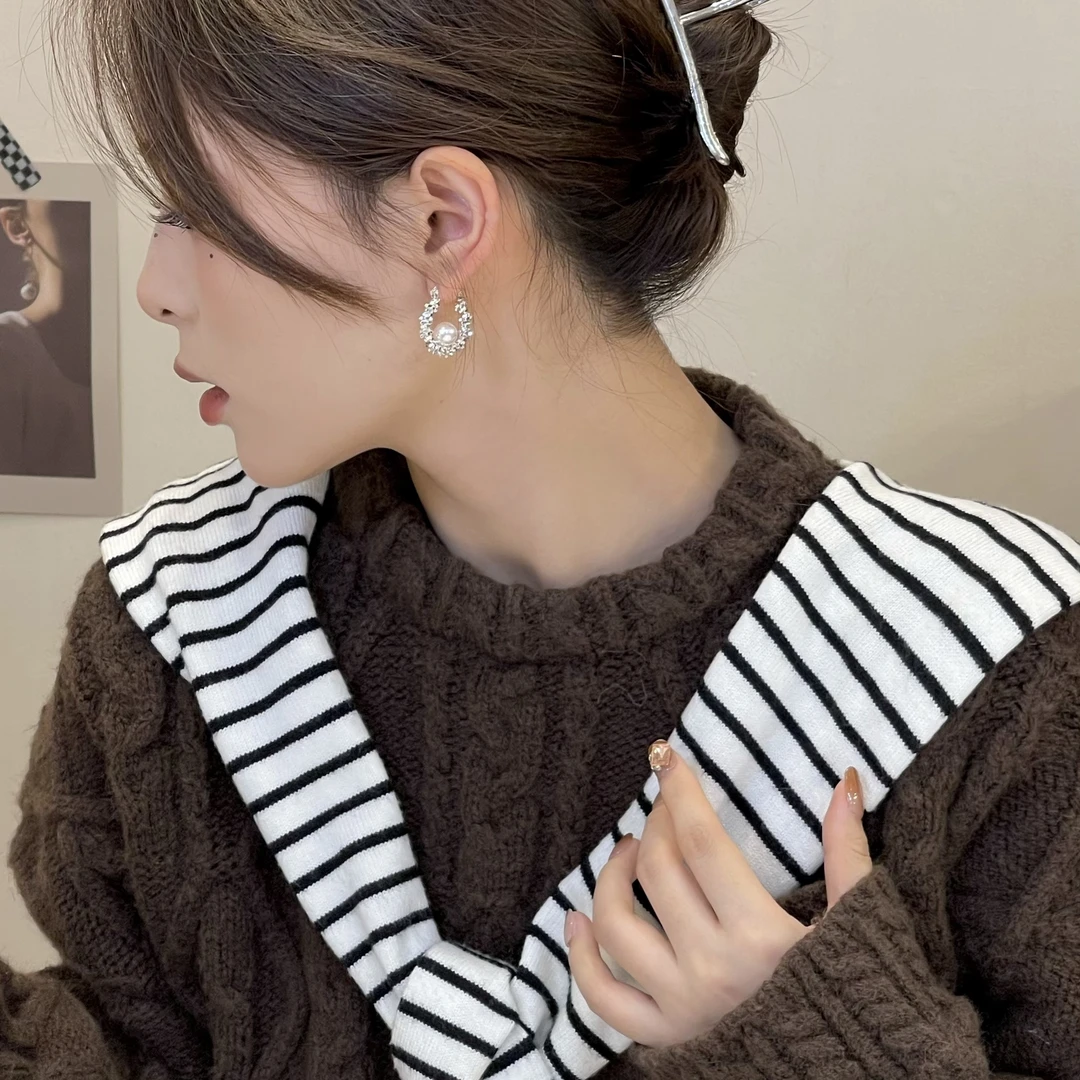 铜合金耳饰 W753银色碎银珠珠耳扣百搭高级温柔气质小众风