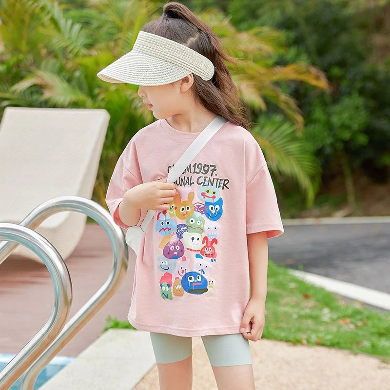 女童t恤短袖夏季儿童上衣印花女孩宽松圆领中童大童洋气半袖大童