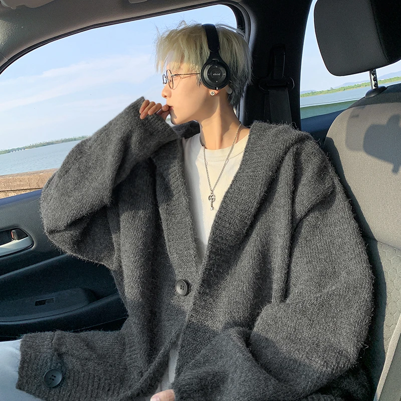 慵懒风开衫连帽毛衣男秋冬松弛感宽松休闲痞帅保暖软糯针织衫外套