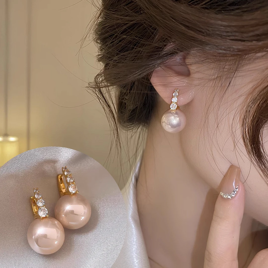 BAZAAR 铜合金仿珍珠耳饰 气质轻奢百搭耳钉法式小众简约精致耳环