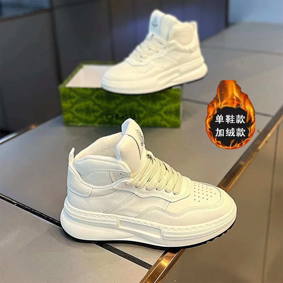 男士秋冬新款皮面高帮运动休闲男鞋增高厚底小白西裤专用小白鞋