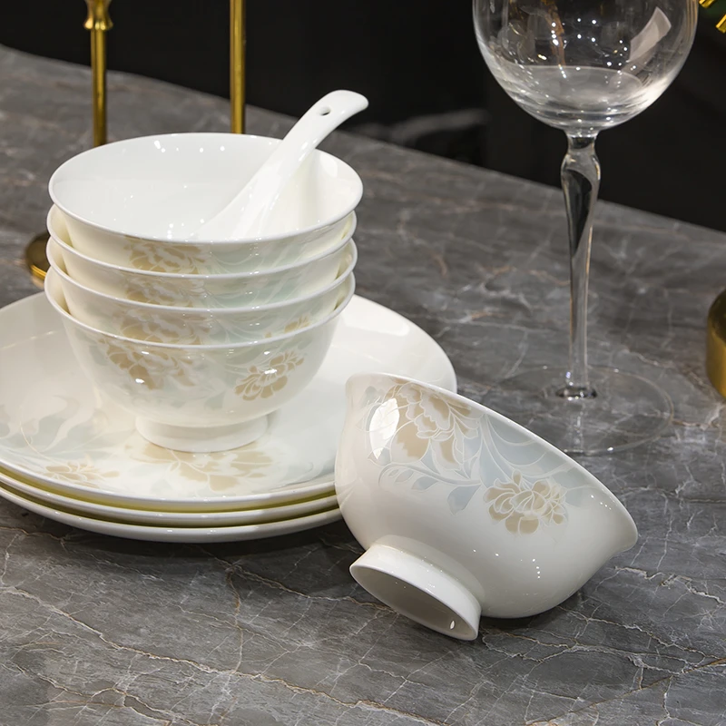 倾城5英寸饭碗6只装10只装家用景德镇骨瓷餐具陶瓷碗米饭碗大号碗