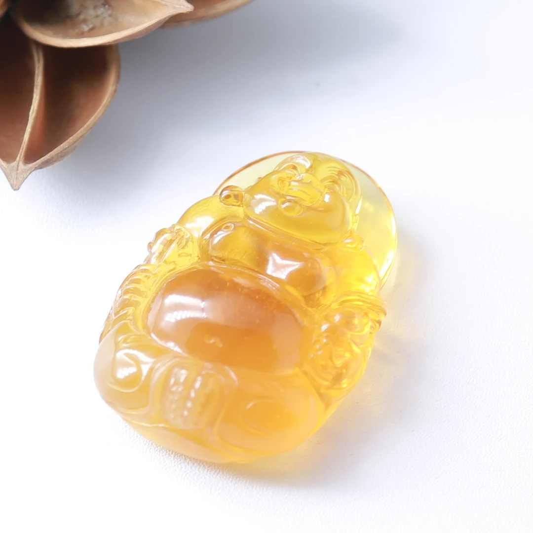 天然琥珀蜜蜡笑面佛琥珀