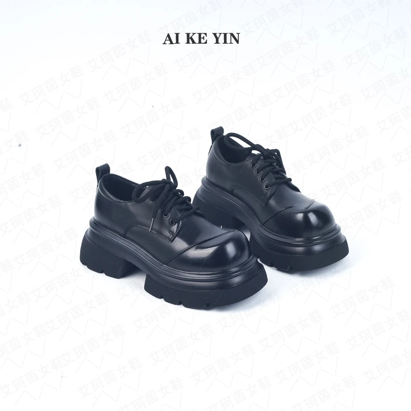 【艾珂茵】春季新款圆头厚底气质百搭系带单鞋休闲英伦风时尚百搭