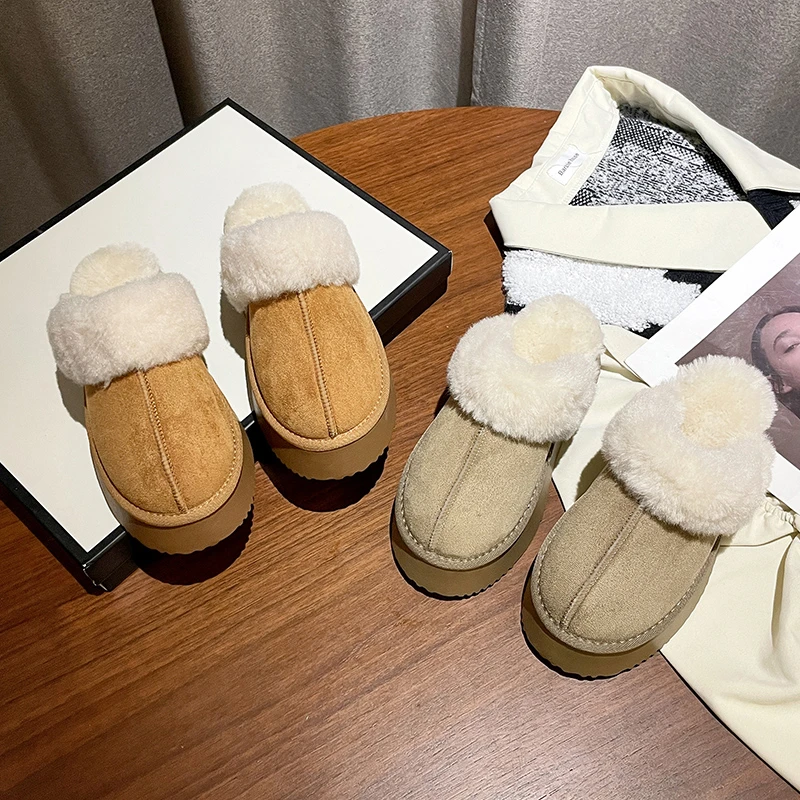 厚底毛毛棉拖鞋女冬季外穿2024年新款加绒保暖雪地靴高级感包头拖