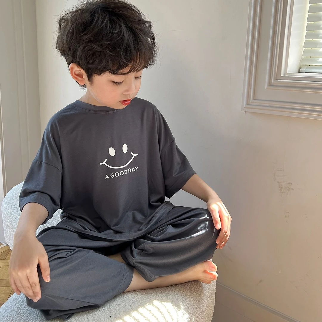 儿童夏季睡衣莫代尔薄款男童家居服中大童男孩宝宝宽松空调服套装