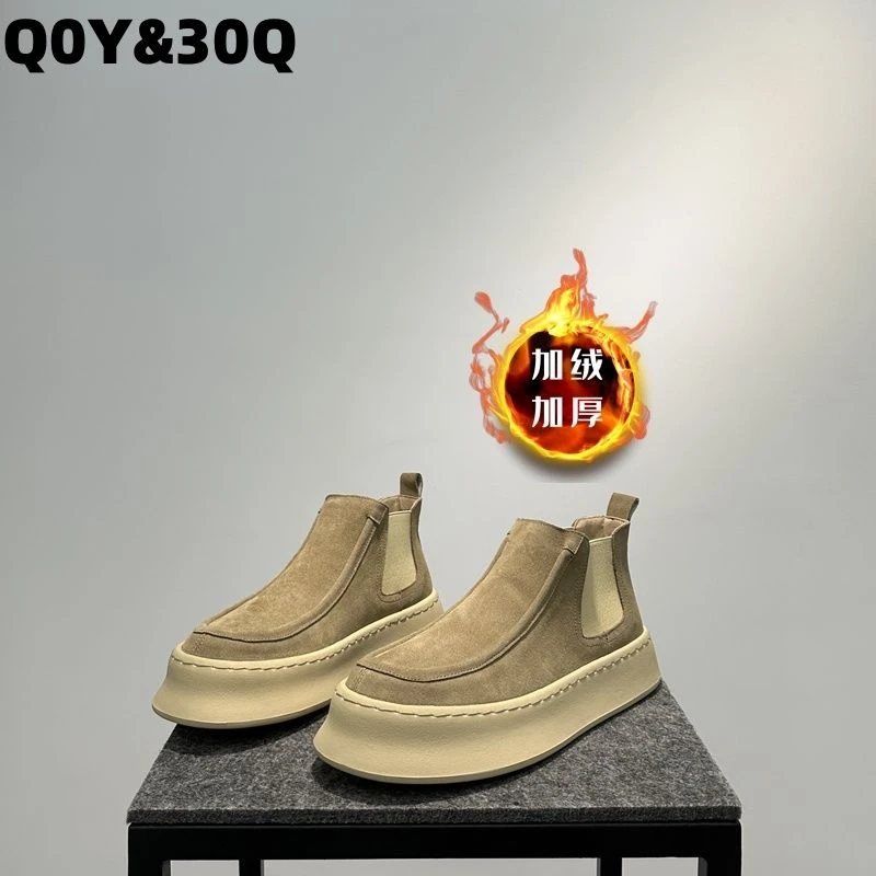 爆款男士切尔西靴2024新款马丁靴百搭潮一脚蹬懒人鞋厚底加绒短靴