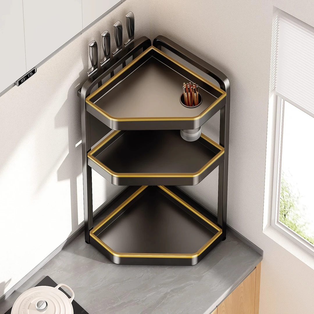 厨房置物架家用台面转角三角架子调料品盐调味罐多层调味料收纳架
