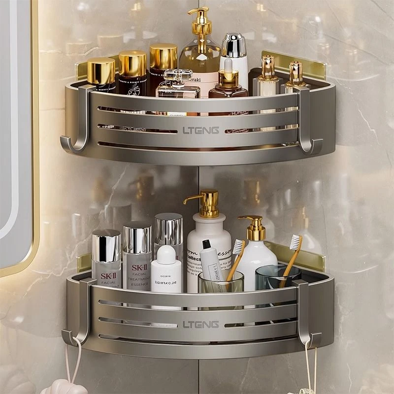 枪灰浴室厕所置物架免打孔卫生间三角篮壁挂架洗手间洗漱台收纳架