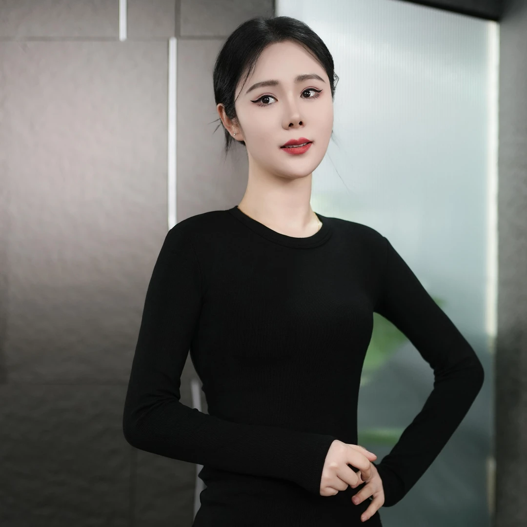 【丽爷】2088螺纹针织长袖打底衫