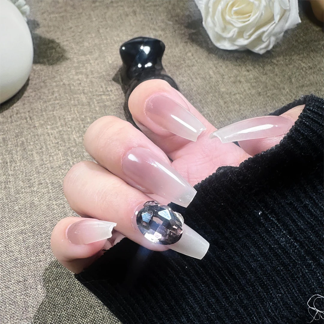 4【紫玲珑】中梯 中款 纯手工定制穿戴美甲 显白纯欲大钻款式