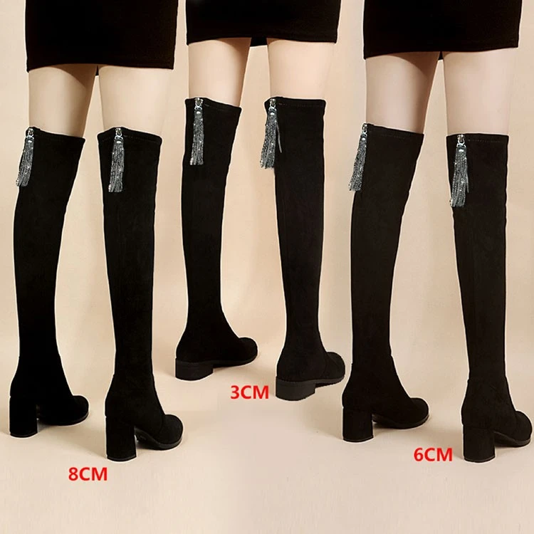 过膝长靴女绒面弹力靴2025秋冬新款百搭瘦腿长筒靴子粗跟高跟女靴