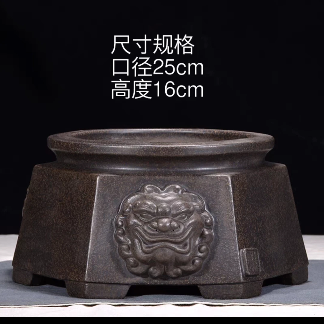 特大号紫砂花盆狮头六方经典盆景盆佳配绿植室内盆栽展览摆设