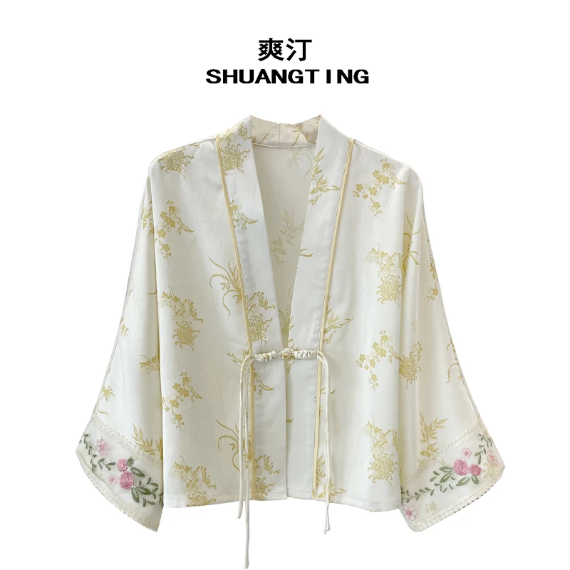 Jokara/丘可儿【西江月】国风重磅织花设计感上衣蝙蝠袖防晒小衫