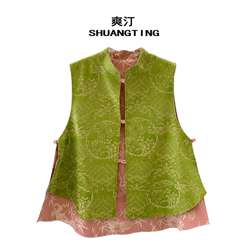 Jokara/丘可儿【晨曦】双面双穿宽松盘扣马甲民族风背心新中式上衣