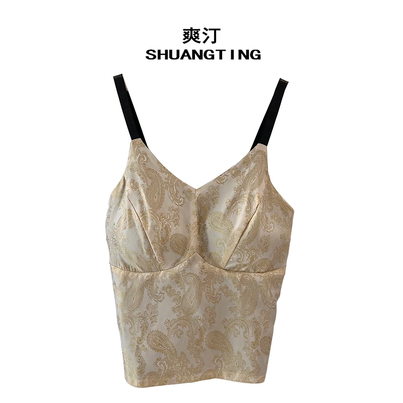 Jokara/丘可儿【美背】性感复古提花背心打底薄款透气蕾丝V领吊带