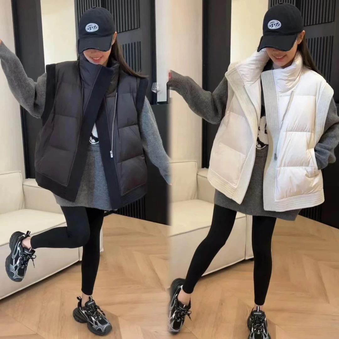 二姐的宝藏大翻领显瘦羽绒马甲阔版毛呢拼接坎肩马夹外套#23262