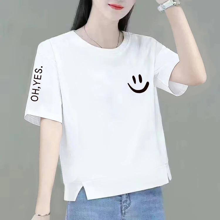 纯棉短款短袖t恤上衣夏季2023新款时尚百搭显瘦体恤印花白色女ins