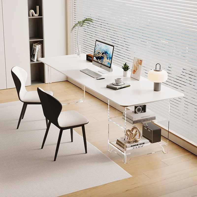 亚克力岩板书桌长条窄款双人书房家用电脑办公桌现代简约方形书桌