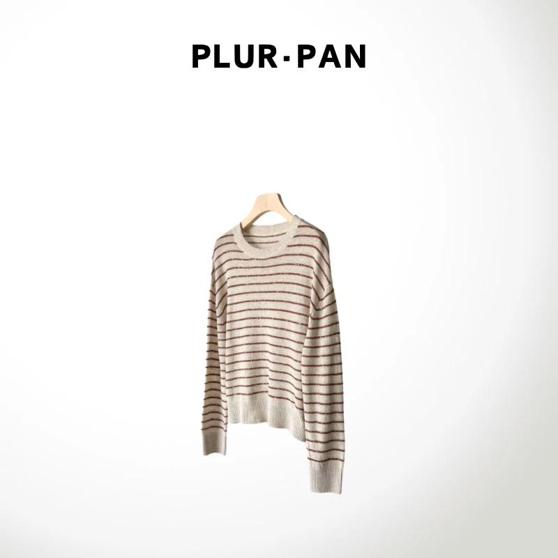 PLUR·PAN条纹亮片圆领休闲针织衫 403