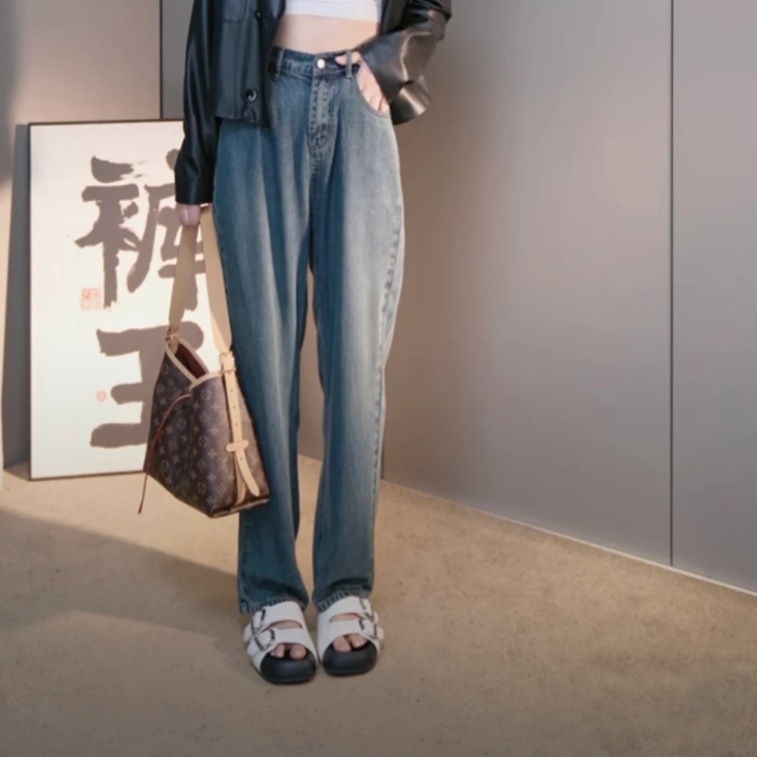 PLUR·PAN复古显高直筒宽松百搭显瘦牛仔裤  472