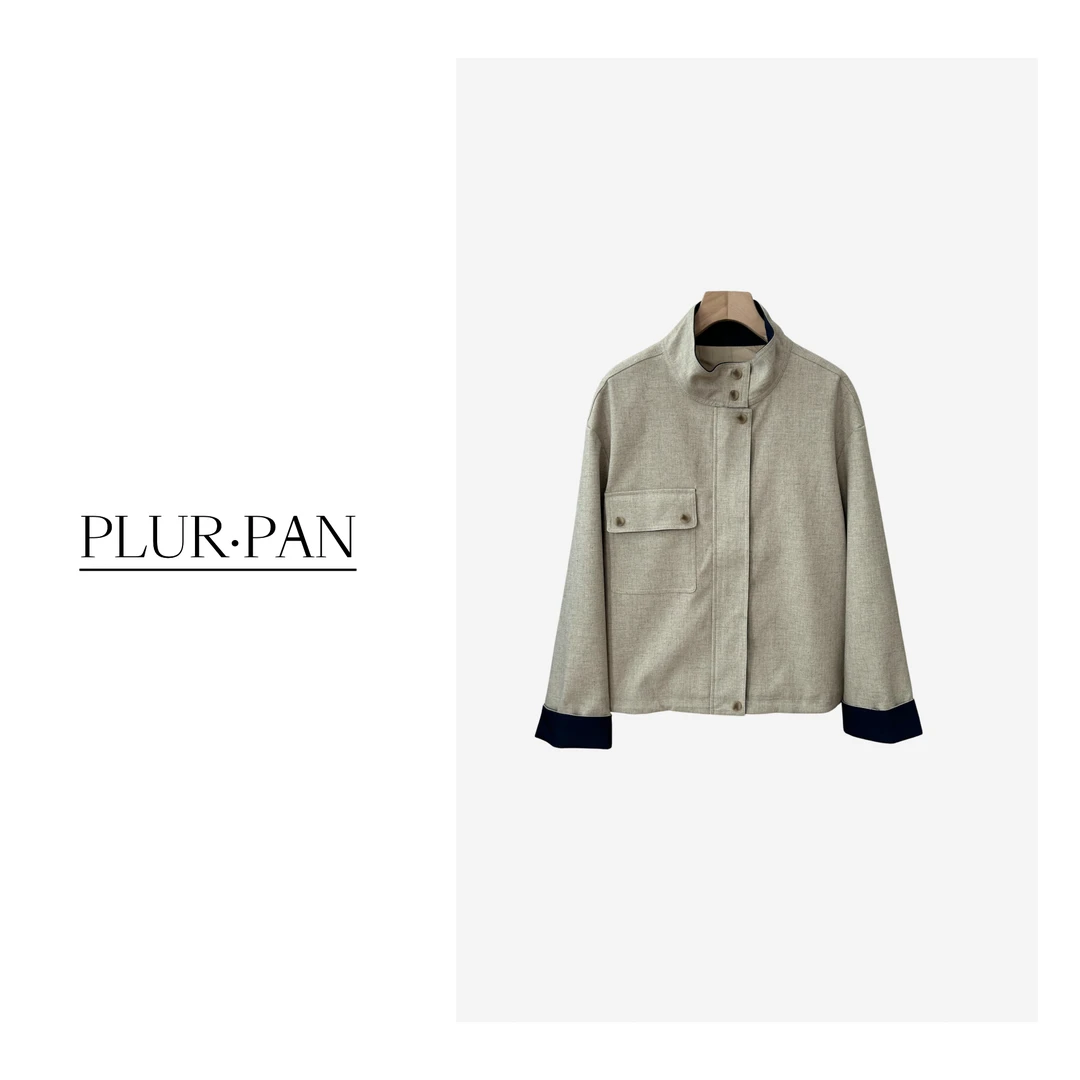PLUR·PAN撞色立领复古廓形休闲外套