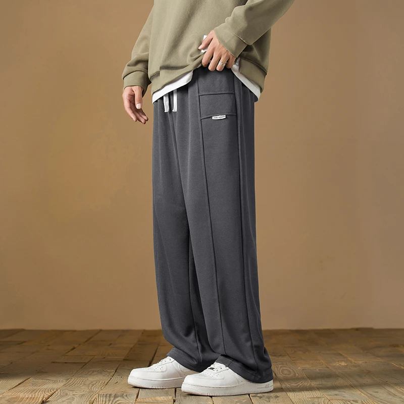 休闲裤男大码裤子宽松加肥胖子卫裤轻奢拼接美式工装裤直筒运动裤