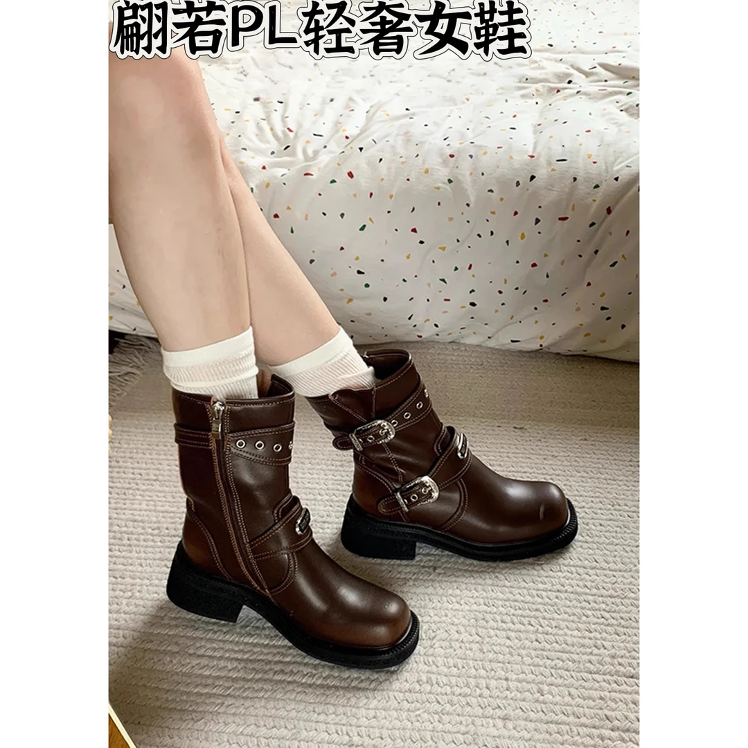 赵昭仪同款复古美拉德骑士靴女2024新款夏马丁短靴西部牛仔靴子潮