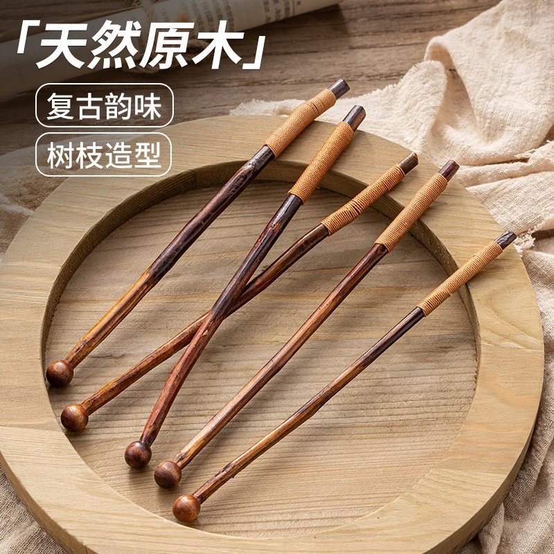 楠木搅拌棒日式家用奶茶蜂蜜搅拌棍创意原木缠线长柄搅拌勺咖啡勺