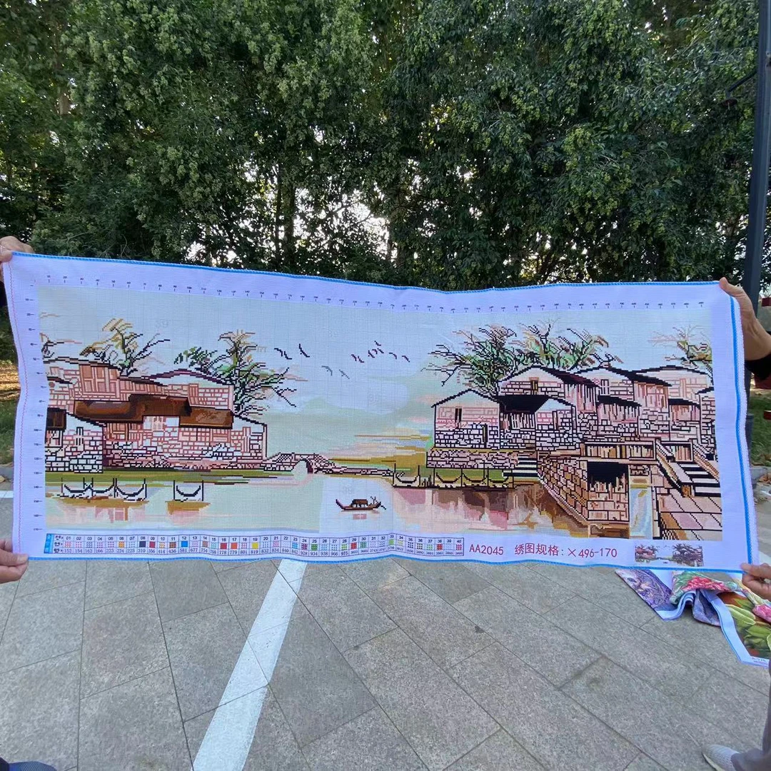 纯手工十字绣成品人工绣好的图水墨江南风景145乘68客厅装饰1461
