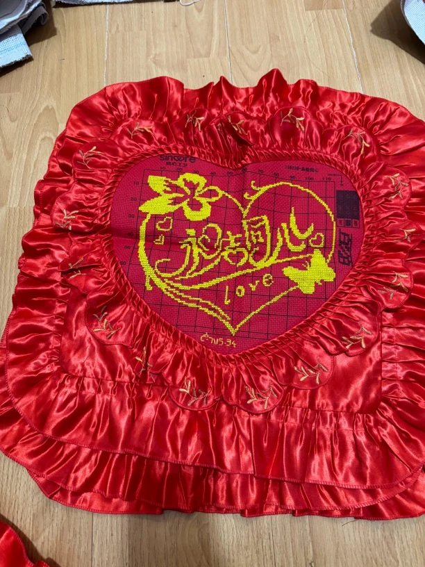 纯手工十字绣成品抱枕人工绣好的图抱枕单个没有枕芯