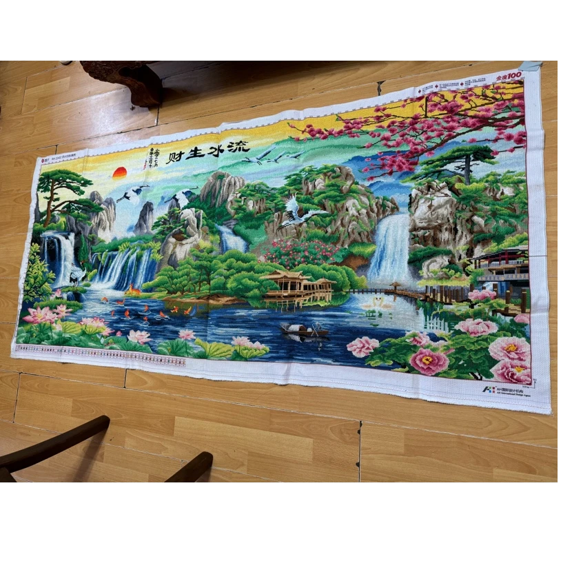 纯手工十字绣成品人工绣好的图流水生财2米客厅装饰画