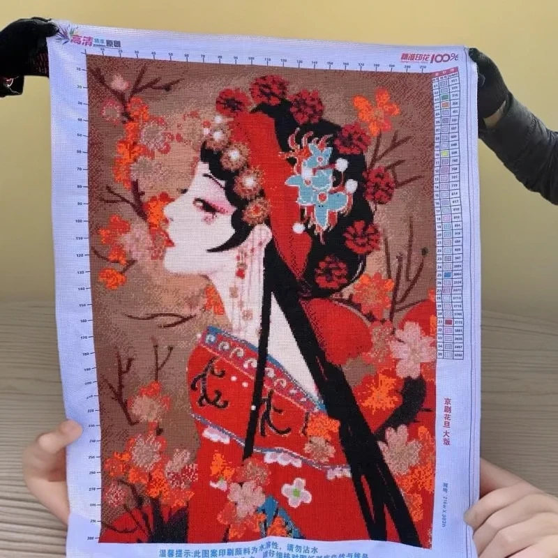 纯手工十字绣成品人工绣好的图红衣花旦紫衣花旦红色美人61乘83