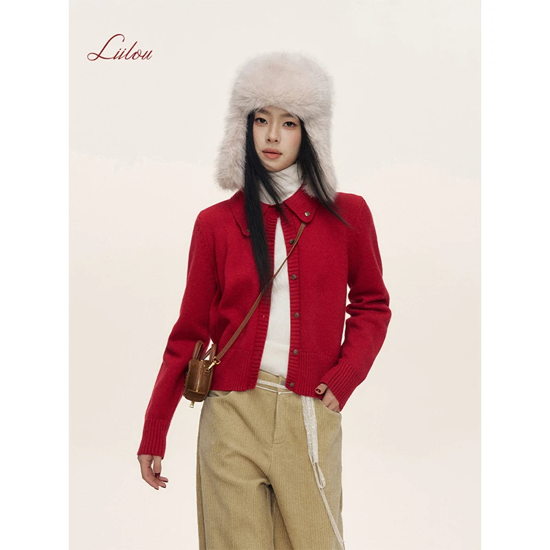 Liilou  Christmas 复古立扣 软糯翻领针织开衫圣诞氛围毛衣