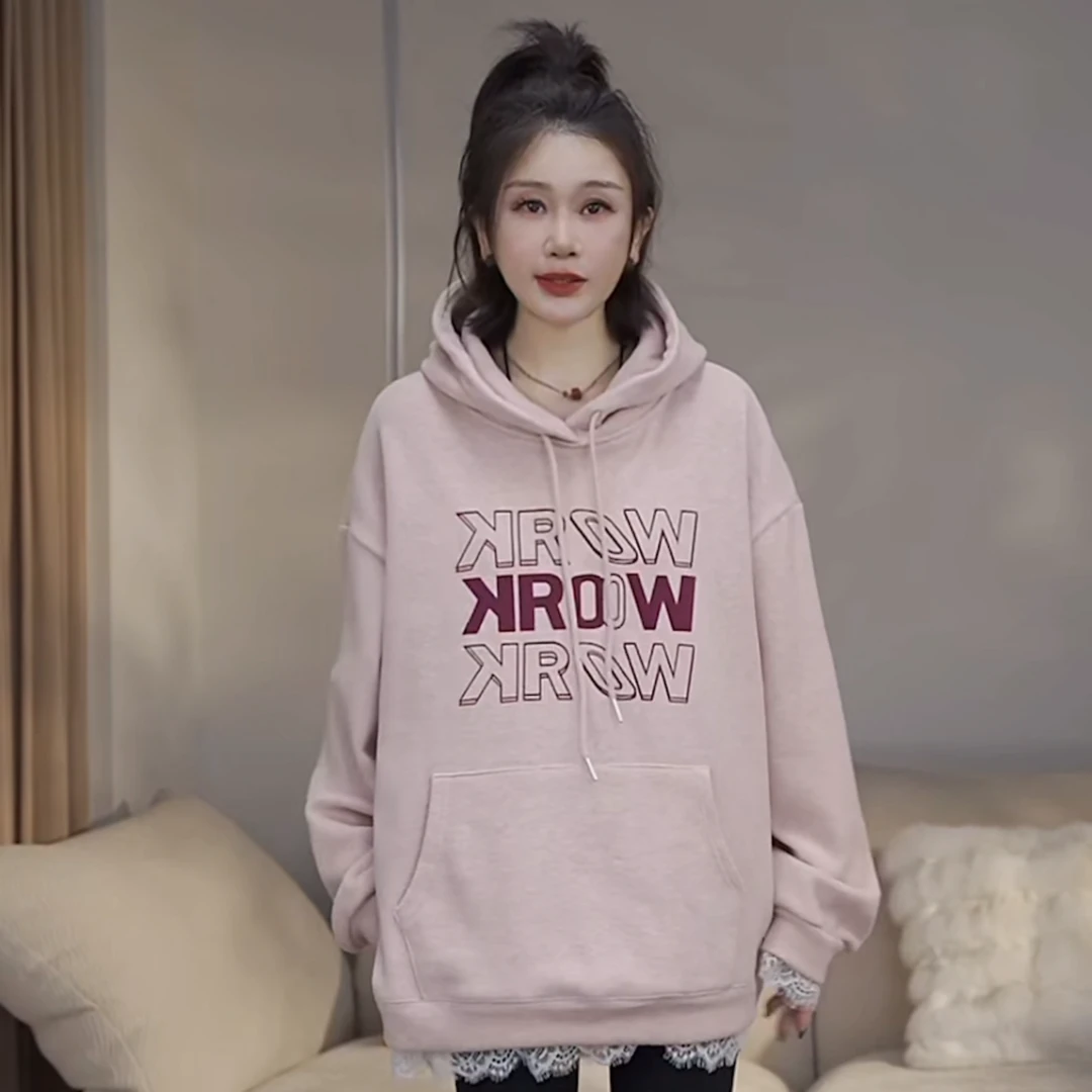 JW/静稳2024冬季新品时尚潮流休闲长袖连帽字母加绒卫衣8989731